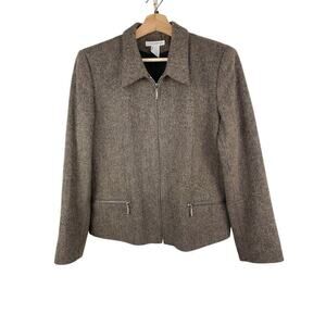 Vintage J. London Women's 10 Brown 100% Wool Full Zip Blazer Jacket
